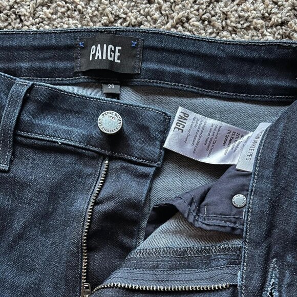 Dark Navy Blue PAIGE Hoxton Ankle Jeans Metallic Tux Stripe, Size 26 - Picture 4 of 8